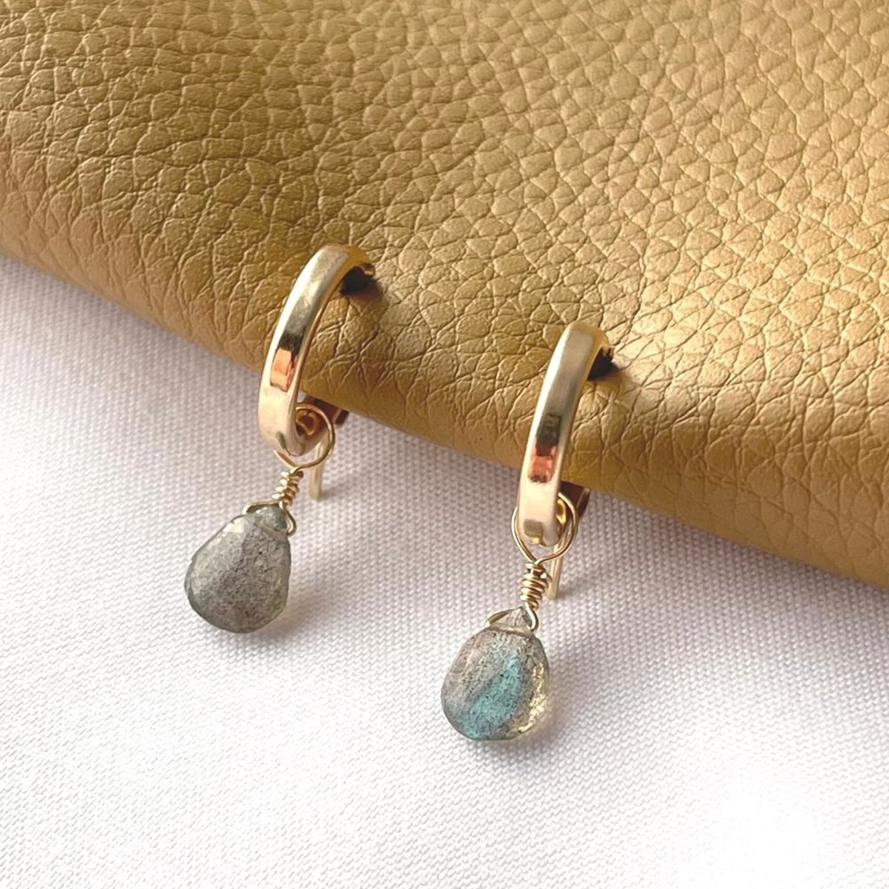 BRAND NEW Gorgeous Flashy Labradorite 14K Gold Filled Hoop Earrings